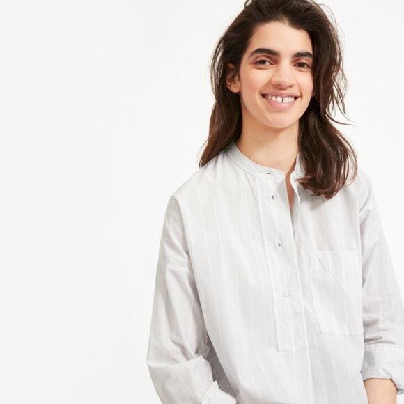 Everlane The Soft Cotton Gray Pinstripe Popover Shirt n - Picture 1 of 12